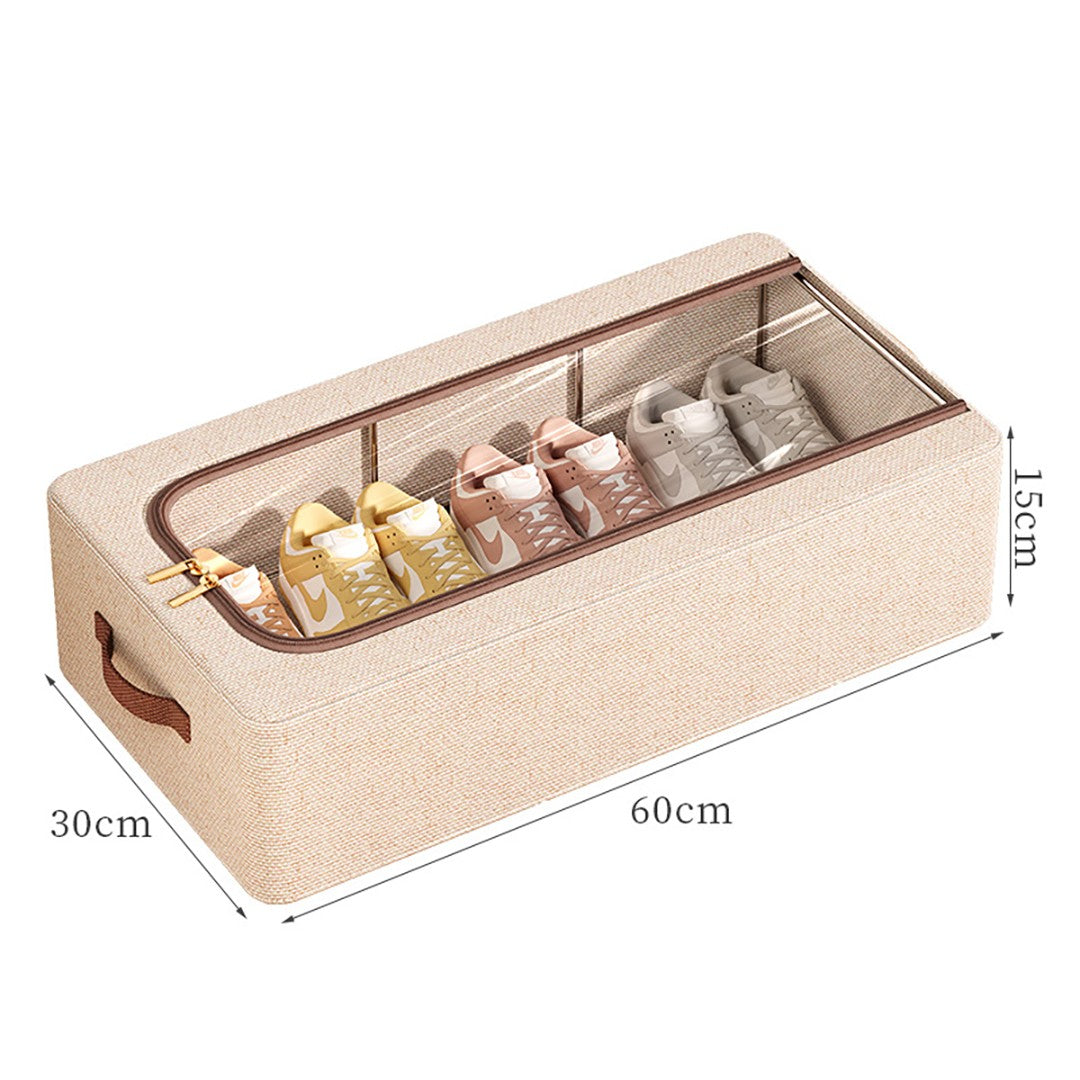 Cutie Depozitare cu Cadru Metalic, Vivimall, pentru Incaltaminte, Haine, Lingerie, Fermoar Calitativ, Fereastra Transparenta, Manere Laterale, 60 x 30 x 15 cm Bej - vivimall.ro