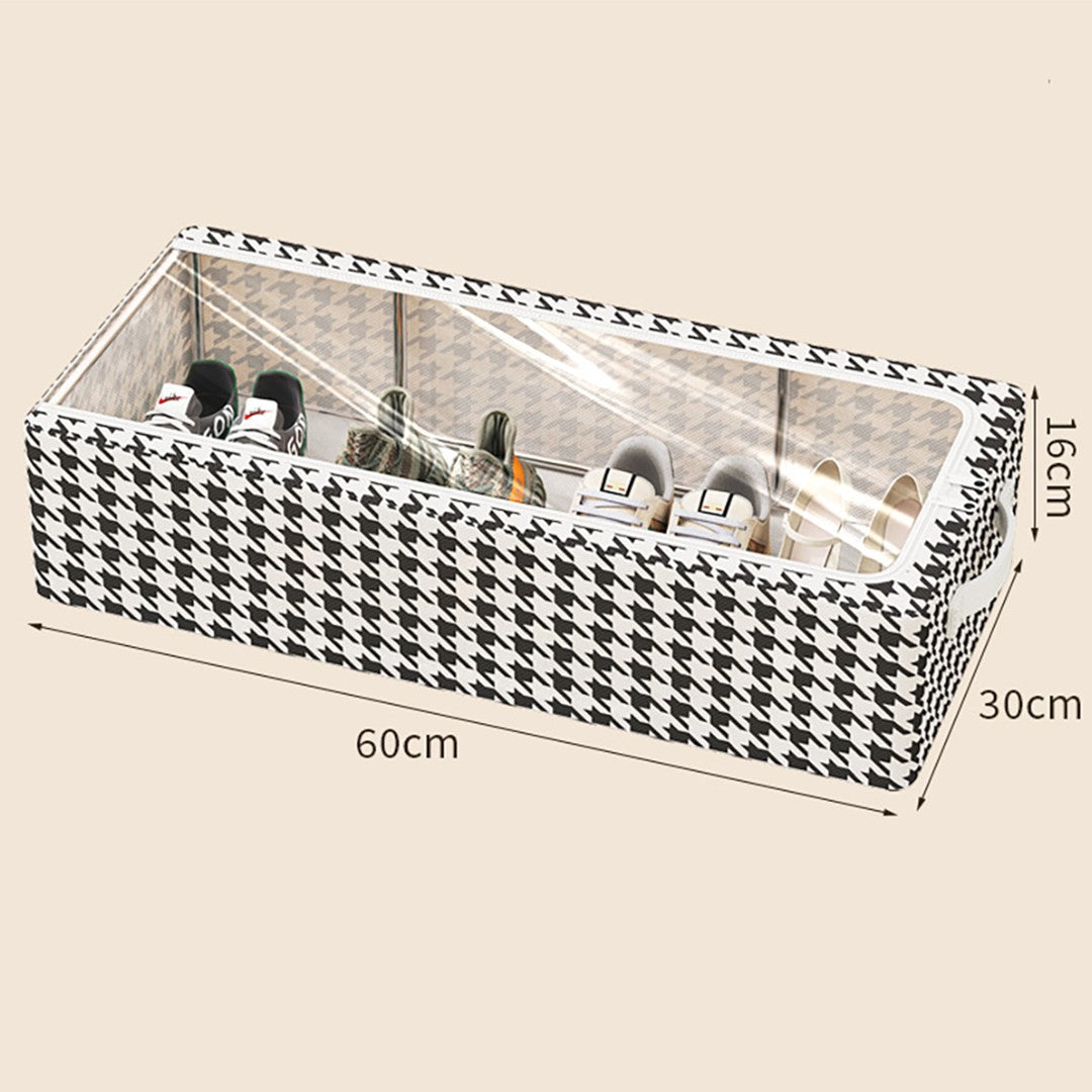 Cutie Depozitare cu Cadru Metalic, Vivimall, pentru Incaltaminte, Haine, Lingerie, Fermoar Calitativ, Fereastra Transparenta, Manere Laterale, 60 x 30 x 16 cm, Alb Negru - vivimall.ro