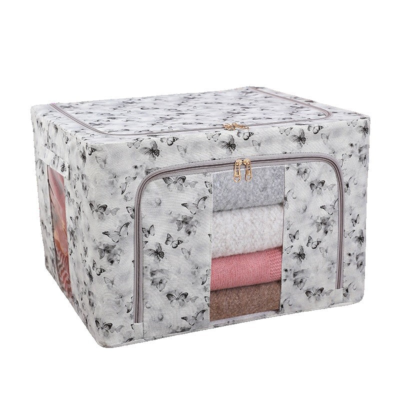 Cutie Depozitare, Vivimall, 66L, din Material Textil, 50 x 40 x 33 cm, pentru Haine si Lenjerii, Model Fluturasi, Gri/Auriu - vivimall.ro