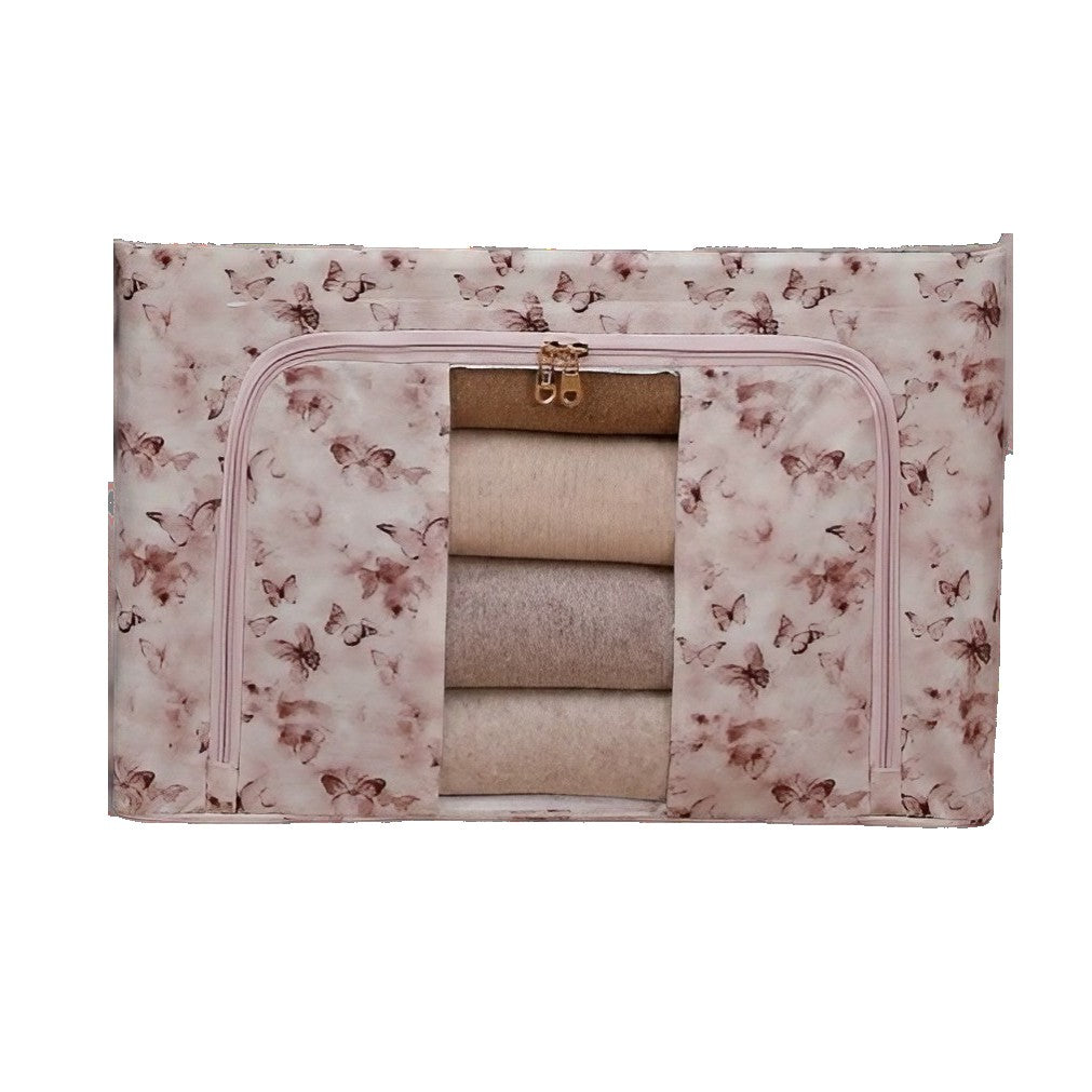 Cutie Depozitare, Vivimall, 66L, din Material Textil, 50 x 40 x 33 cm, pentru Haine si Lenjerii, Model Fluturasi, Roz/Gri - vivimall.ro