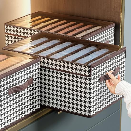 Cutie Depozitare, Vivimall, Capac Transparent, Model In Carouri, Model Mediu, Maro - vivimall.ro