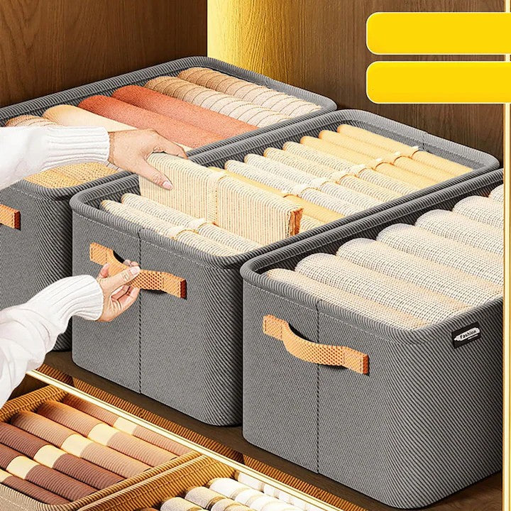 Cutie Depozitare Vivimall, pentru Haine, lucruri, din Textil cu Cadru Metalic, Manere Laterale, forma Dreptunghiulara, 48 x 28 x 25 cm, volum 34 L Gri - vivimall.ro