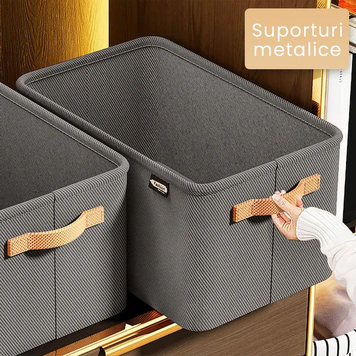 Cutie Depozitare Vivimall, pentru Haine, lucruri, din Textil cu Cadru Metalic, Manere Laterale, forma Dreptunghiulara, 48 x 28 x 25 cm, volum 34 L Gri - vivimall.ro