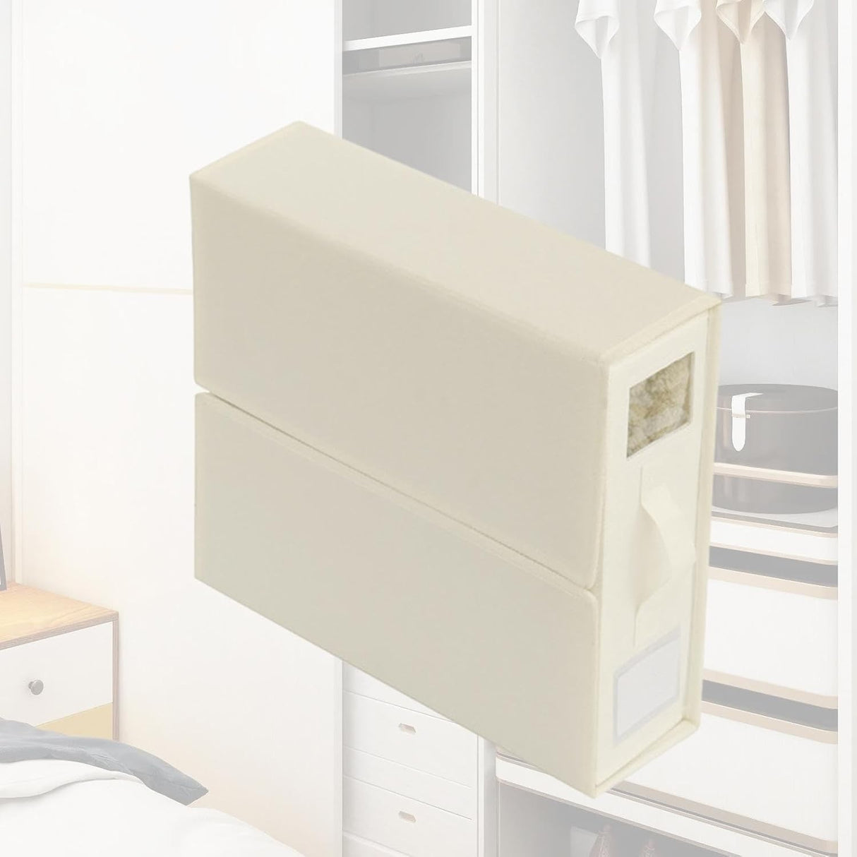 Cutie Depozitare Lenjerii de Pat, Vivimall, Pliabila, Capacitate 18l, 38x33x12 cm, din Panza Oxford cu PP Incorporat, Fereastra Vizibila, Alb Ivoir - vivimall.ro