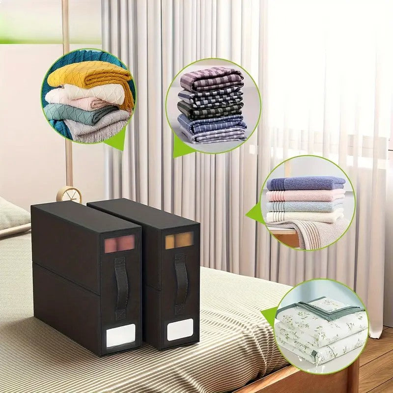 Cutie Depozitare Lenjerii de Pat, Vivimall, Pliabila, Capacitate 18l, 38x33x12 cm, din Panza Oxford cu PP Incorporat, Fereastra Vizibila, Negru - vivimall.ro