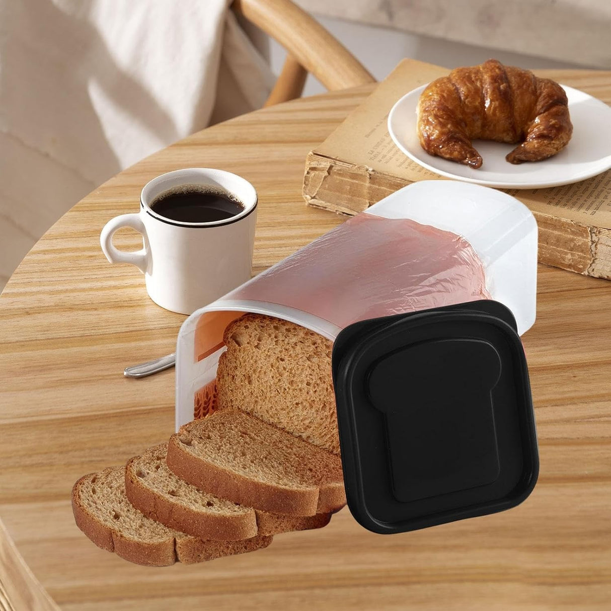 Cutie Depozitare Paine, Vivimall, din Plastic, 34 x 13 cm, Pastreaza Prospetimea, Capac Negru - vivimall.ro