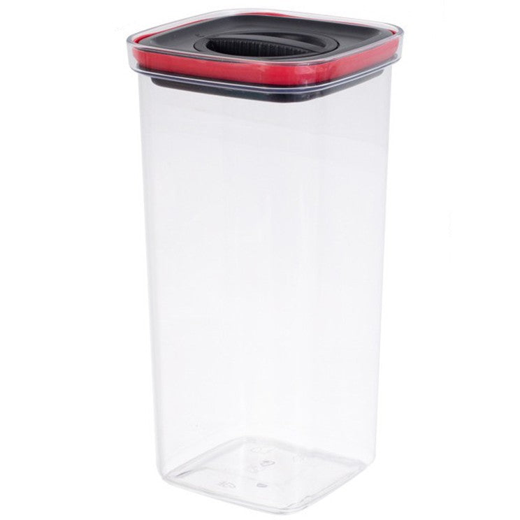 Cutie de Depozitare Alimente, Vivimall, Cutie de tip Container, Recipient pentru Cereale in Bucatarie, 11.5 x 11.5 x 23 cm, volum 2000 ml, Transparenta cu Capac Negru - vivimall.ro