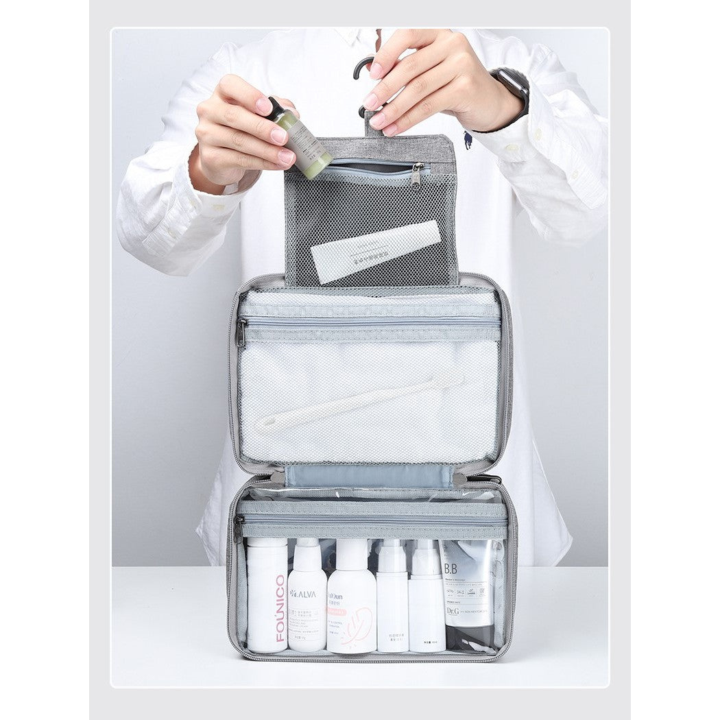 Geanta cosmetice voiaj, Vivimall, material textil, impermeabil, Gri, 12.5 x 9 x 22 cm - vivimall.ro