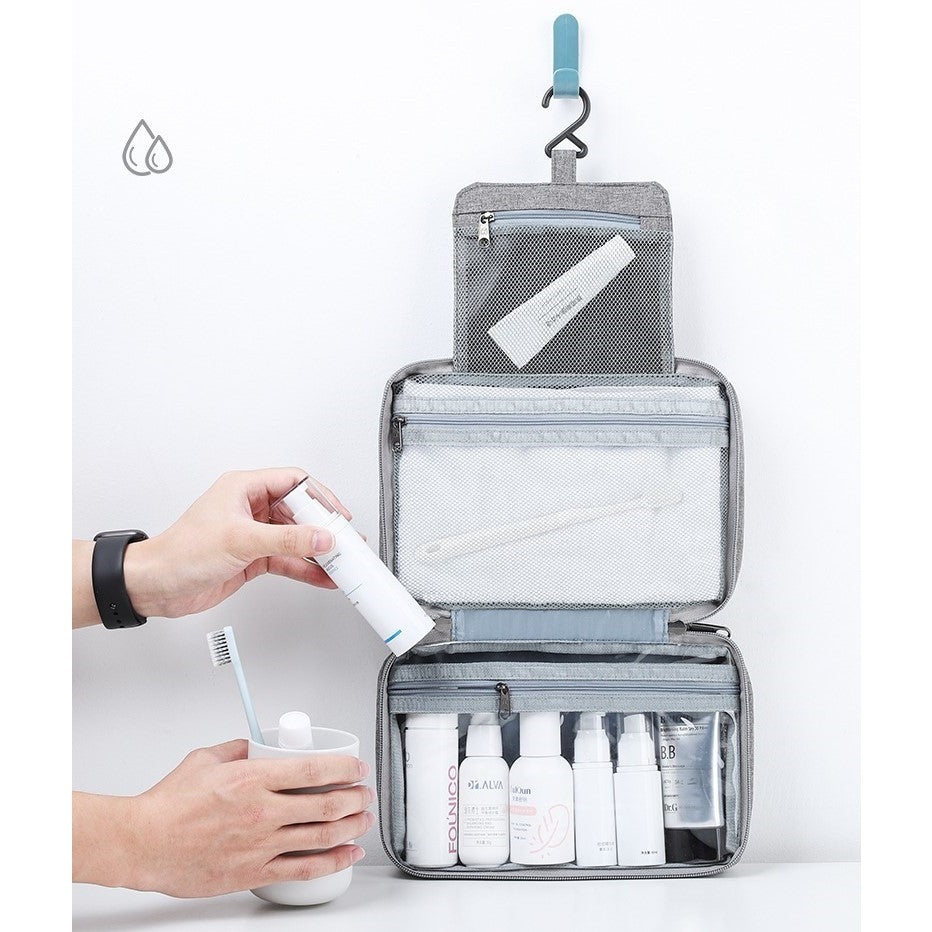 Geanta cosmetice voiaj, Vivimall, material textil, impermeabil, Gri, 12.5 x 9 x 22 cm - vivimall.ro