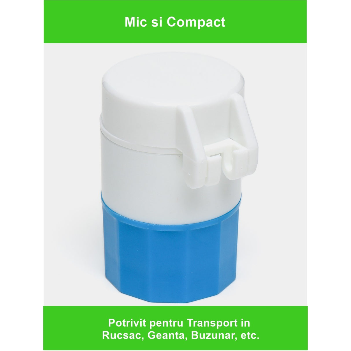 Multifunkcionális gyógyszertartó doboz, 4 az 1-ben, víztartály, vágás, zúzás, tárolás, kompakt, rozsdamentes acél pengével, fehér/,