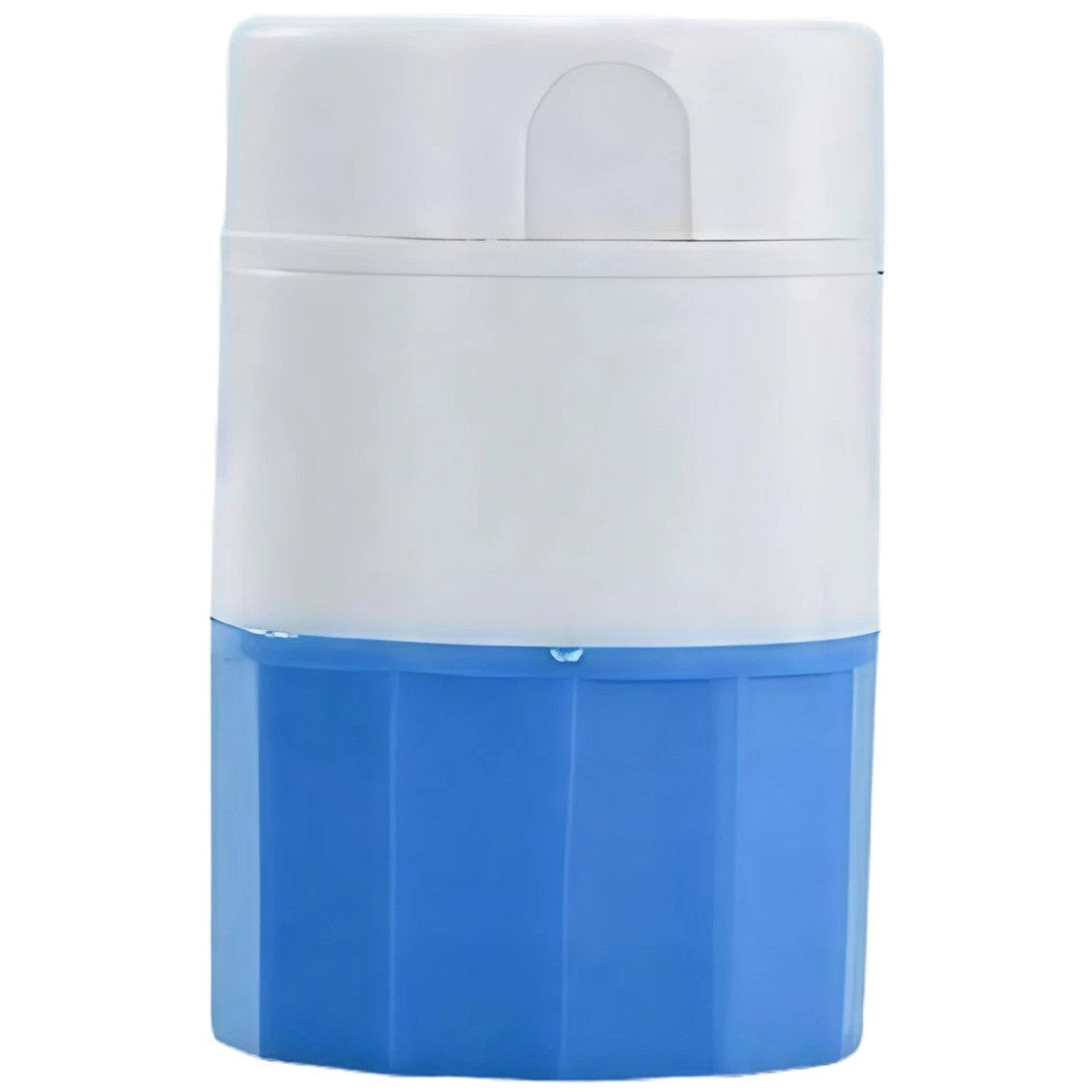 Cutie Pastile Multifunctionala, Vivimall, 4 in 1, Pahar Apa, Taiere, Sfaramare, Depozitare, Compact, ABS cu Lama din Inox, Alb/Albastru, 8.7x6.2x4.1 cm - vivimall.ro