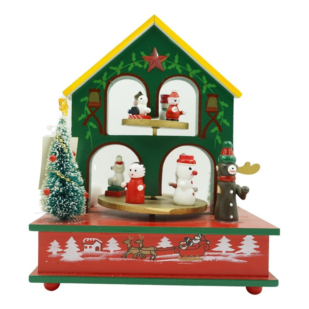 Cutiuta muzicala decorata, Casuta de Craciun, Multicolor, din Lemn, 17 cm x 20 cm, Interior, Vivimall - vivimall.ro