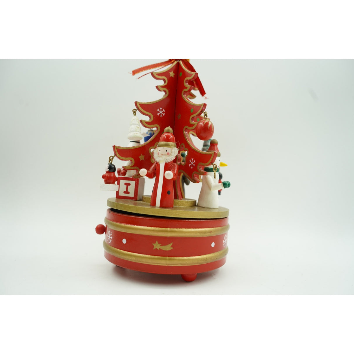 Cutiuta muzicala decorata de Craciun, Bradut, Rosu, din Lemn, 12 cm x 22 cm, Interior, Vivimall - vivimall.ro