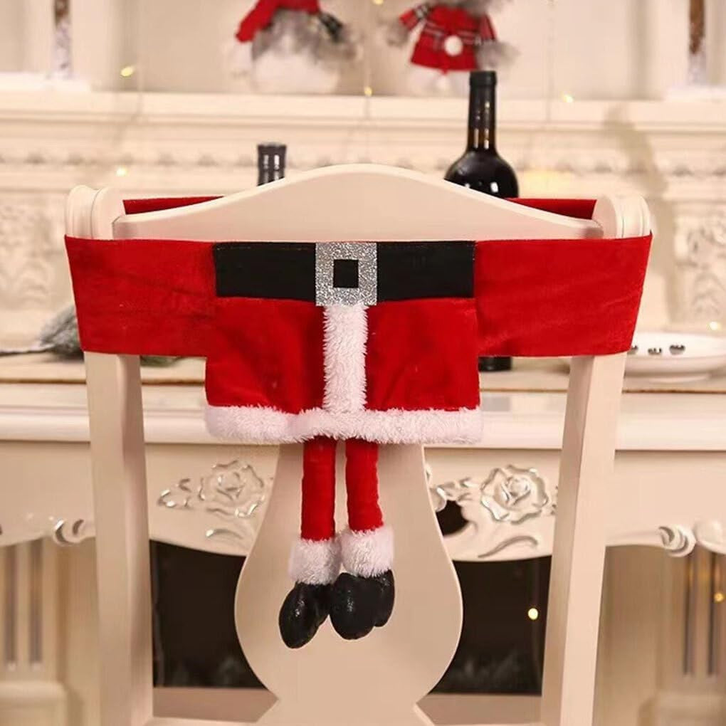 Decoratiune pentru scaun cu tematica de Craciun Vivimall, elastica, material textil/poliester, 46 x 30 cm, rosu - vivimall.ro