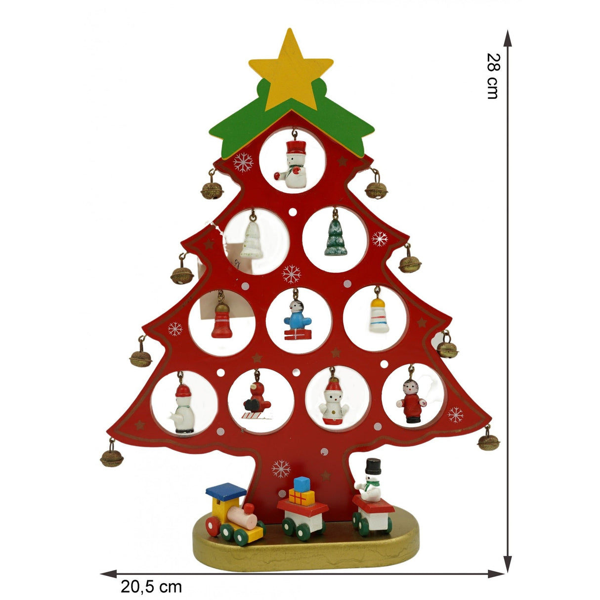 Decoratiune Craciun, Brad, Rosu, 10 cavitati cu ornamente, 20.5 cm x 28 cm, Lemn, Vivimall - vivimall.ro