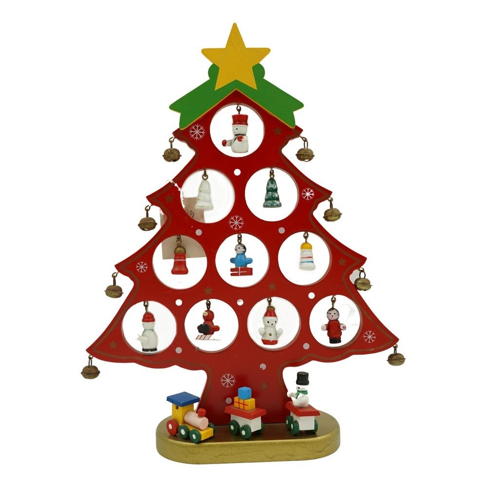 Decoratiune Craciun, Brad, Rosu, 10 cavitati cu ornamente, 20.5 cm x 28 cm, Lemn, Vivimall - vivimall.ro