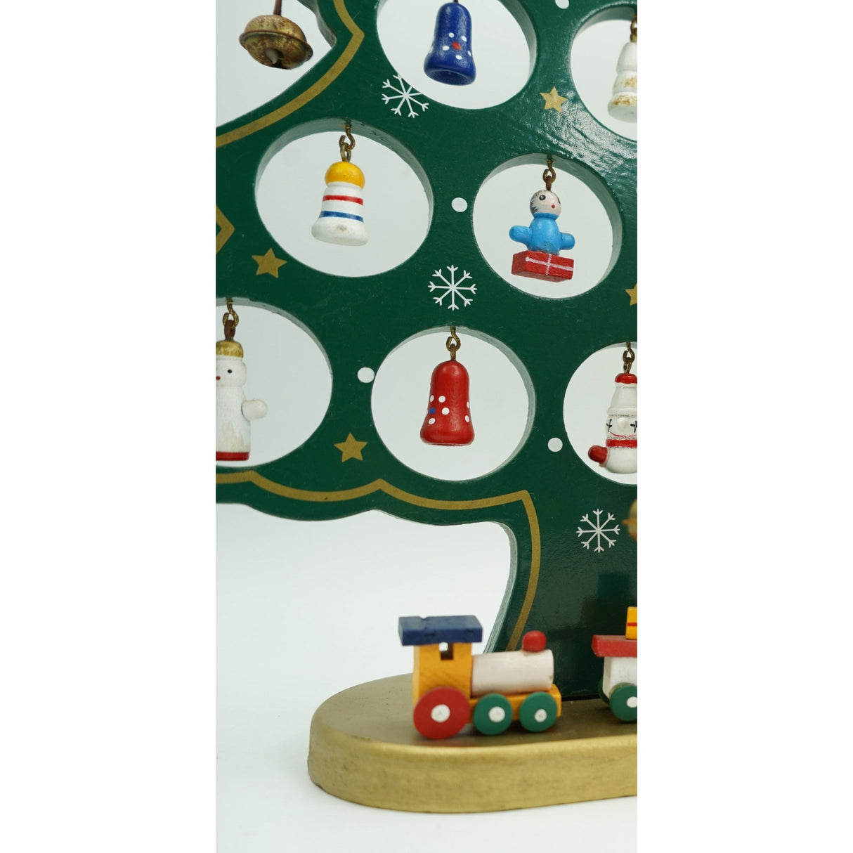 Decoratiune Craciun, Brad, Verde, 15 cavitati cu ornamente, 25.5 cm x 33 cm, Lemn, Vivimall - vivimall.ro