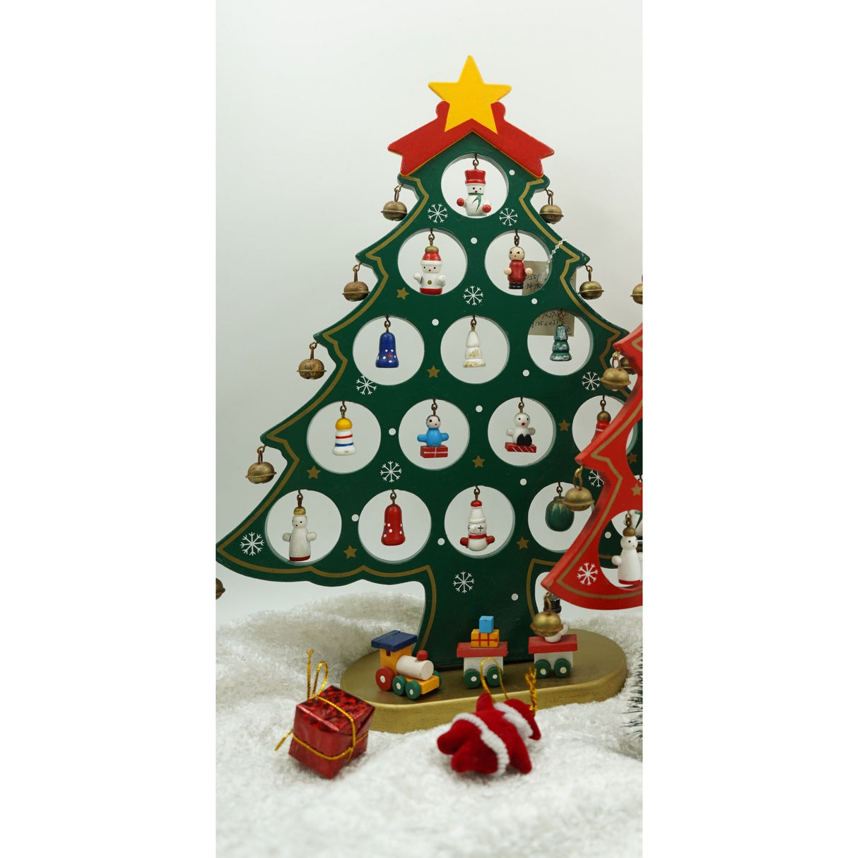 Decoratiune Craciun, Brad, Verde, 15 cavitati cu ornamente, 25.5 cm x 33 cm, Lemn, Vivimall - vivimall.ro