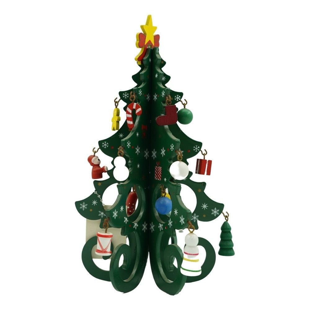 Decoratiune Craciun, Brad, Verde, 6 cavitati cu ornamente, 12 cm x 20 cm, Lemn, Vivimall - vivimall.ro