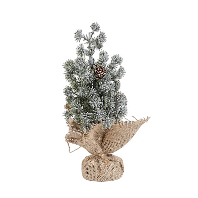 Decoratiune Craciun pentru Masa, Flippy, Ornament de Decor Model Brad de Craciun de Dimensiuni Mici cu Fulgi Albi, pentru Birou si Interior, din Plastic Calitativ 20 cm, Verde Alb - vivimall.ro