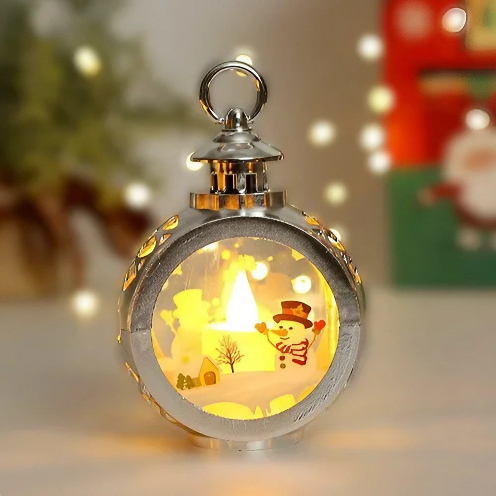 Decoratiune Craciun tip Felinare cu baterii, 13.5 x 9 cm,Lumanare cu geam si inscriptie om de zapada,lumina alb cald,baterii incluse, Argintiu - vivimall.ro