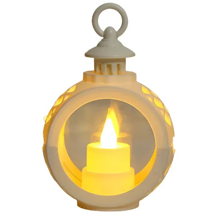 Decoratiune Craciun tip Felinare cu baterii, 13.5 x 9 cm,Lumanare cu lumina alb cald fara geam,baterii incluse,Alb - vivimall.ro