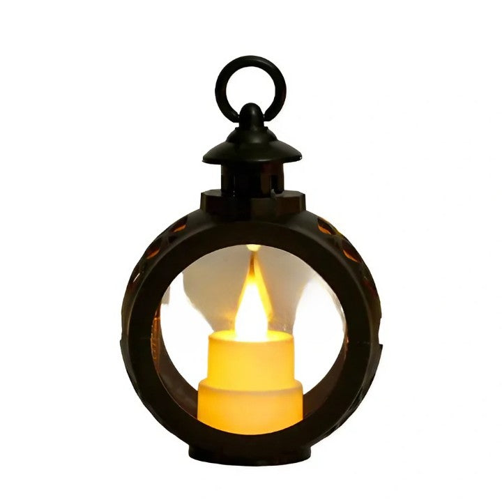 Decoratiune Craciun tip Felinare cu baterii, 13.5 x 9 cm,Lumanare cu lumina alb cald fara geam,baterii incluse,Negru - vivimall.ro