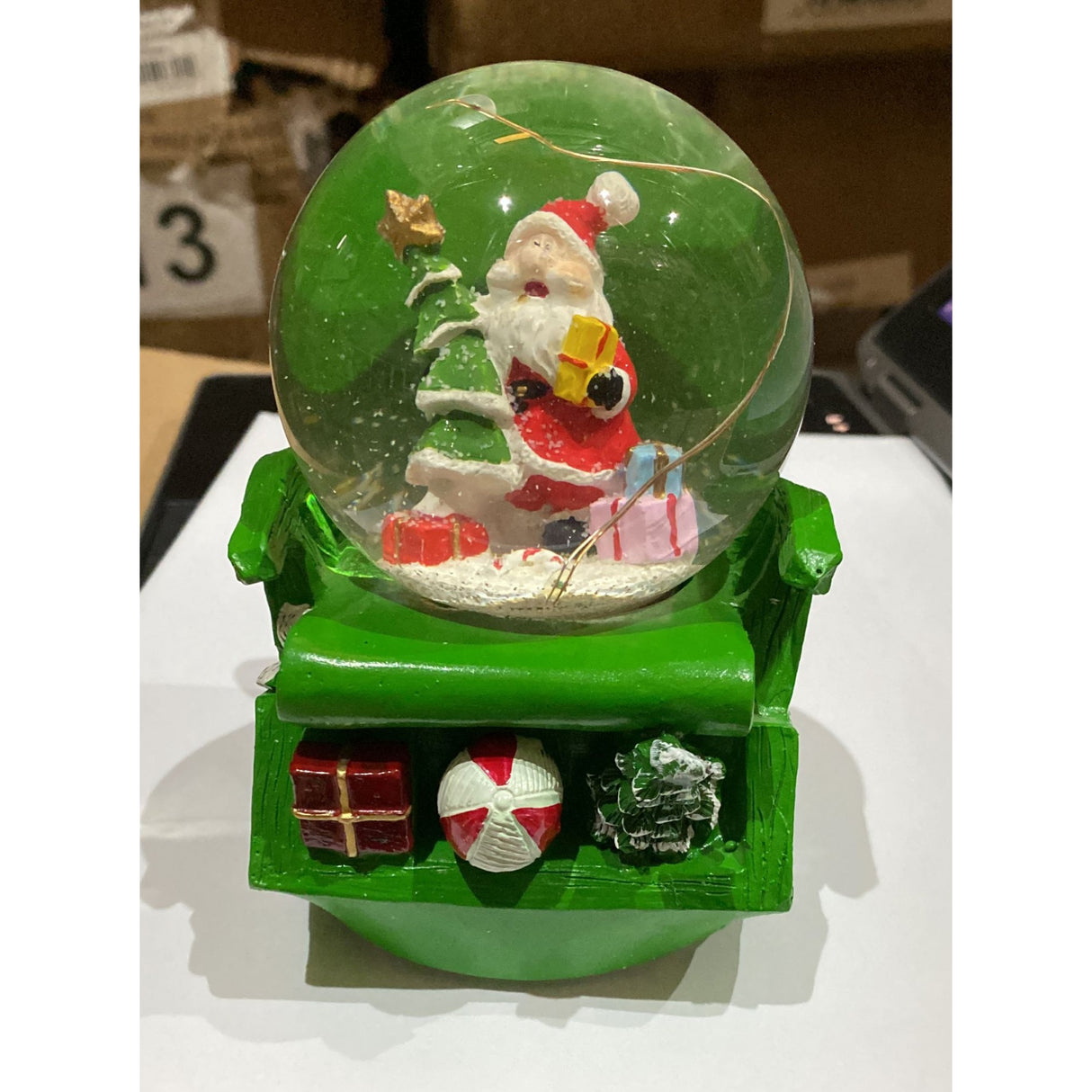 Decoratiune de Craciun din sticla, model 5, Glob muzical de zapada cu lumini, Vivimall - vivimall.ro