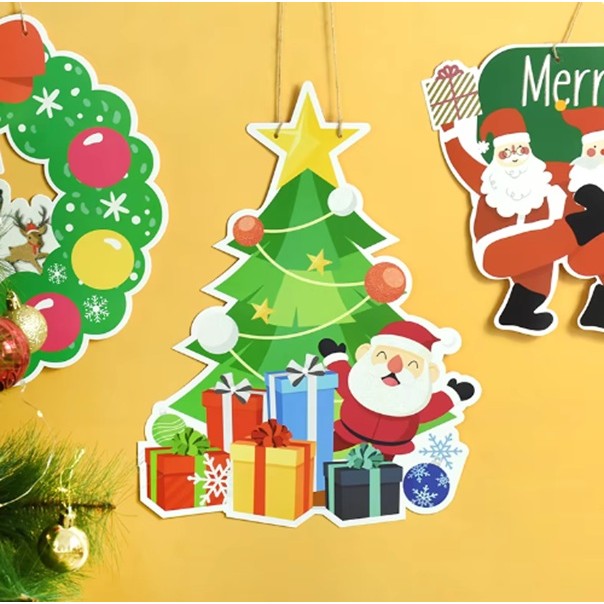 Decoratiune de Craciun, Vivimall, de Agatat, pentru Usa, Perete sau Brad, Sfoara Inclusa, 40.5 x 30.5 cm cm, din Hartie 350g, Model Brad, Multicolor - vivimall.ro