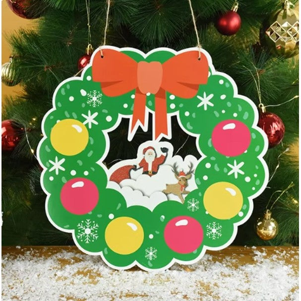 Decoratiune de Craciun, Vivimall, de Agatat, pentru Usa sau Perete, Sfoara Inclusa, 32 x 33 cm, din Hartie 350g, Model Coronita, Multicolor - vivimall.ro