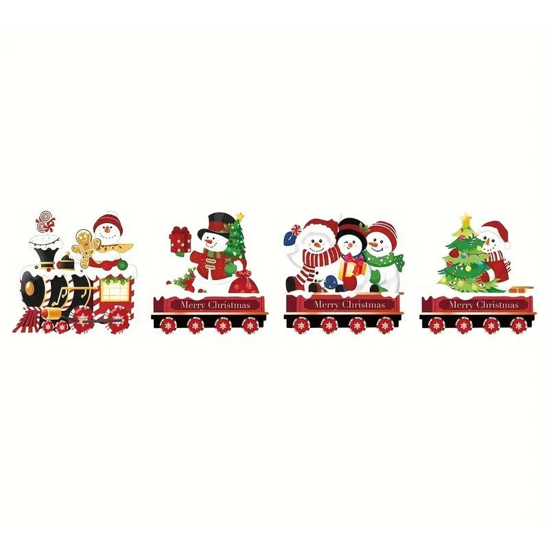 Decoratiune de Craciun, Vivimall, pentru Gradina, Tip Trenulet, 4 Figurine + Bete de Infipt in Pamant, din Plastic, Impermeabil, Model Oameni de Zapada, Multicolor - vivimall.ro