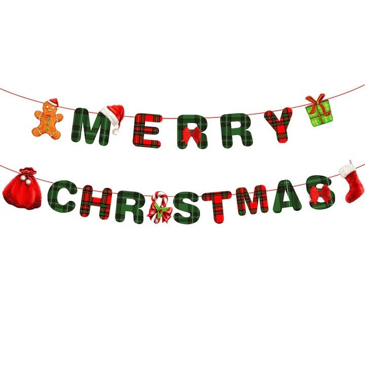 Decoratiune de Craciun, Vivimall, Tip Banner, pentru Usa sau Perete, Litere 12 x 13 cm, Multicolor, 18 Piese, Sfoara Inclusa, Merry Christmas - vivimall.ro