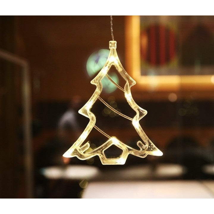 Decoratiune de Craciun Luminoasa in forma de Brad, 21x13 cm, cu Ventuza, Alb Cald, Vivimall - vivimall.ro