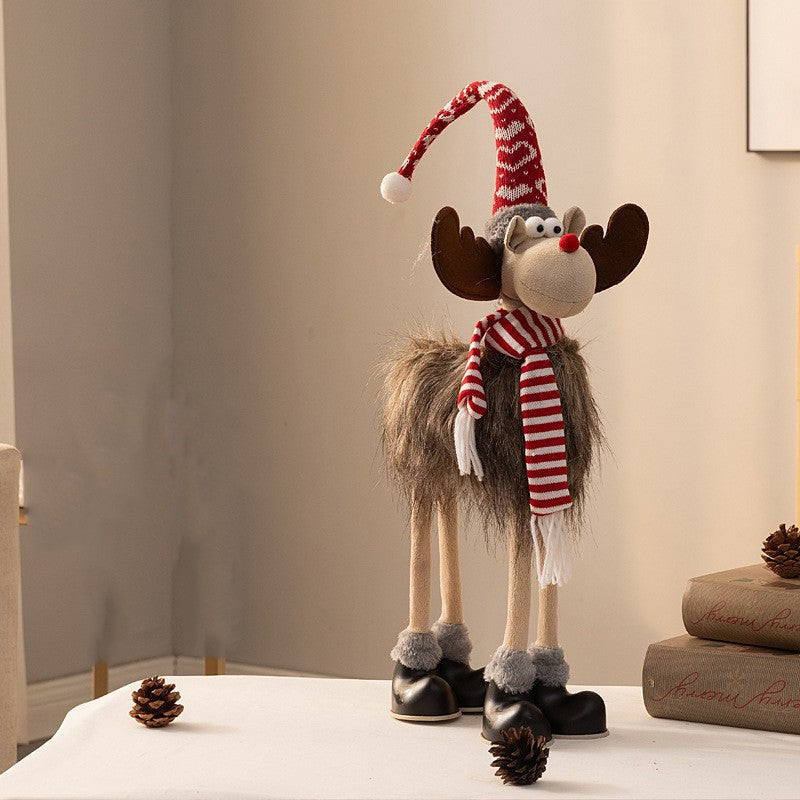 Decoratiune de Craciun Model Ren, Vivimall, Textil, Ren cu Palarie si Fulgarin, Decor de Craciun Interior Exterior, 70 cm Inaltime, Gri - vivimall.ro