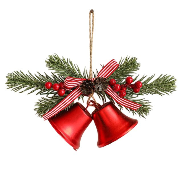 Decoratiune de Craciun pentru Brad, Flippy, Model 2 Clopotei de Craciun cu Crenguta de Brad, Decoratiune pentru Interior de Craciun, Rosu lucios - vivimall.ro