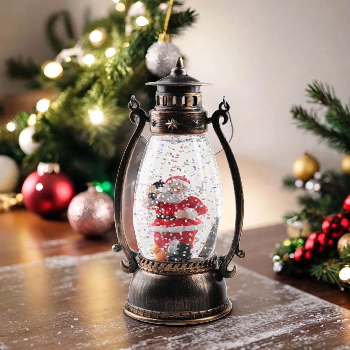 Decoratiune Luminoasa, Vivimall, Felinar de Craciun, cu Lumina LED, Ornament Model Lampa cu Ulei Mos Craciun, cu Maner, 14x7x6 cm, Negru - vivimall.ro