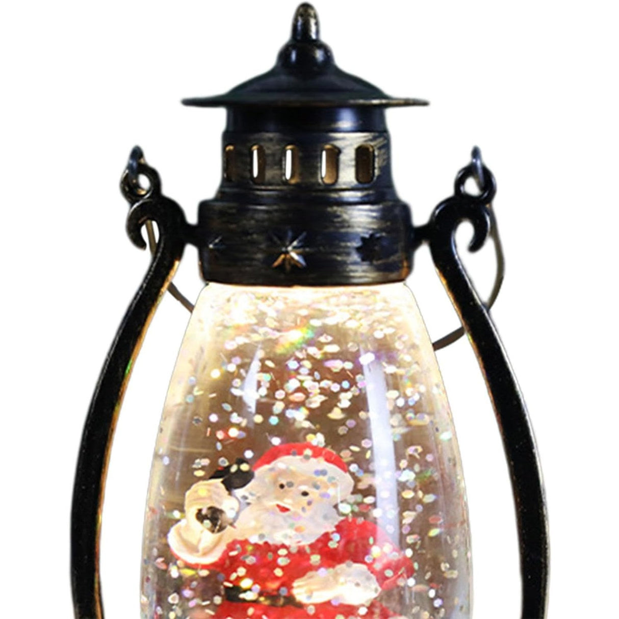 Decoratiune Luminoasa, Vivimall, Felinar de Craciun, cu Lumina LED, Ornament Model Lampa cu Ulei Mos Craciun, cu Maner, 14x7x6 cm, Negru - vivimall.ro