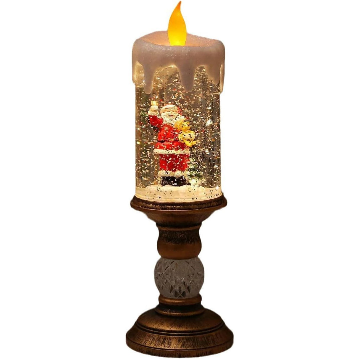 Decoratiune Luminoasa, Vivimall, Lampa de Craciun, cu Lumina LED, Ornament Model Sfesnic cu Lumanare, Mos Craciun, 26x8.5x8.5 cm, Auriu - vivimall.ro