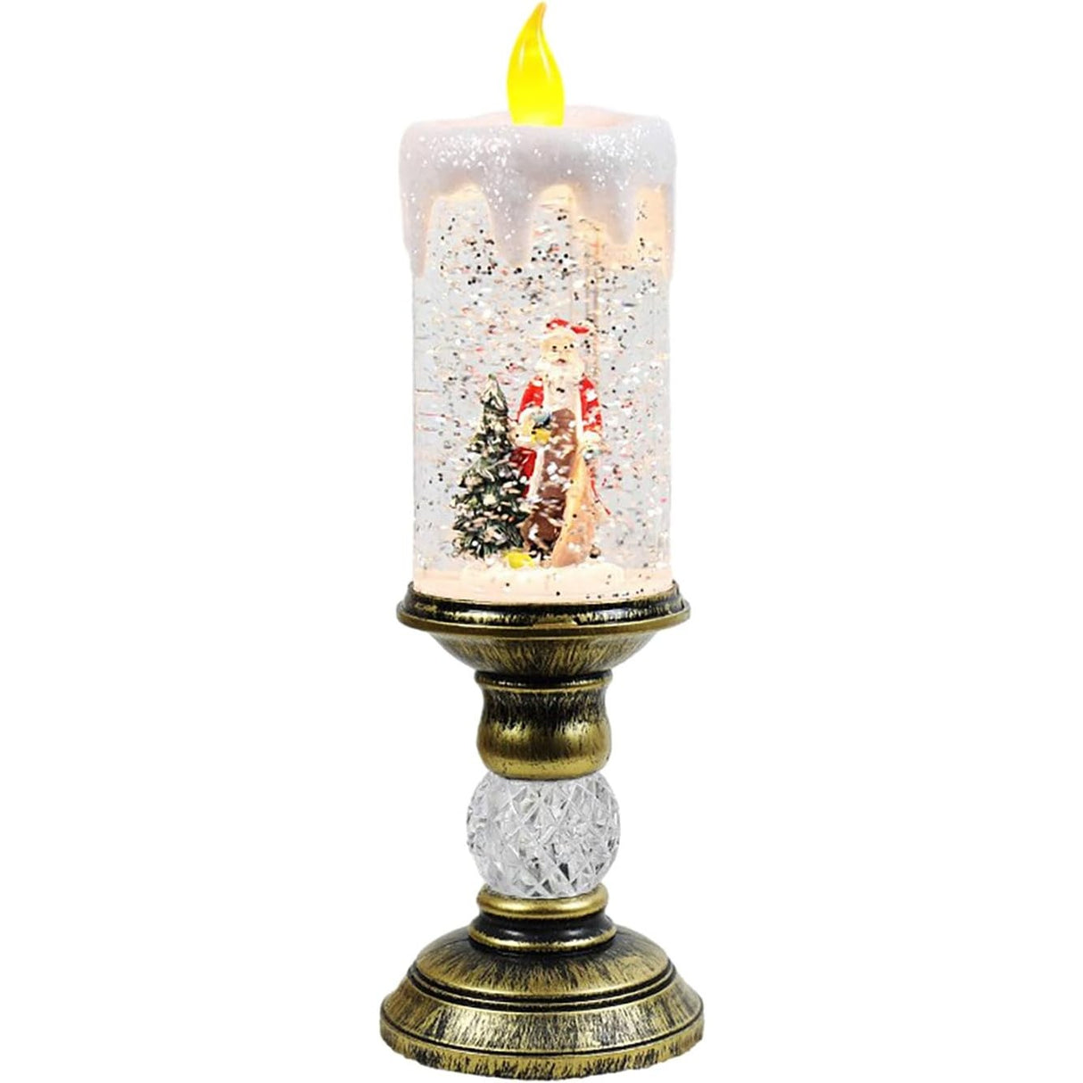 Decoratiune Luminoasa, Vivimall, Lampa de Craciun, cu Lumina LED, Ornament Model Sfesnic cu Lumanare Mos Craciun si Bradul, 26x8.5x8.5 cm, Auriu - vivimall.ro