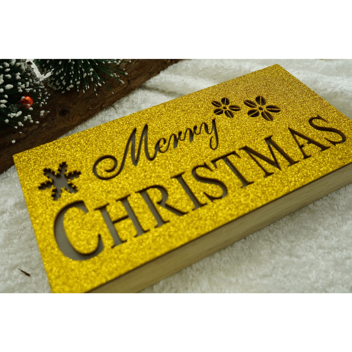 Decoratiune luminoasa, Vivimall, Marry Christmas, galben, lungime: 19 cm, latime: 9 cm, inaltime: 4 cm, lemn, interior/exterior - vivimall.ro