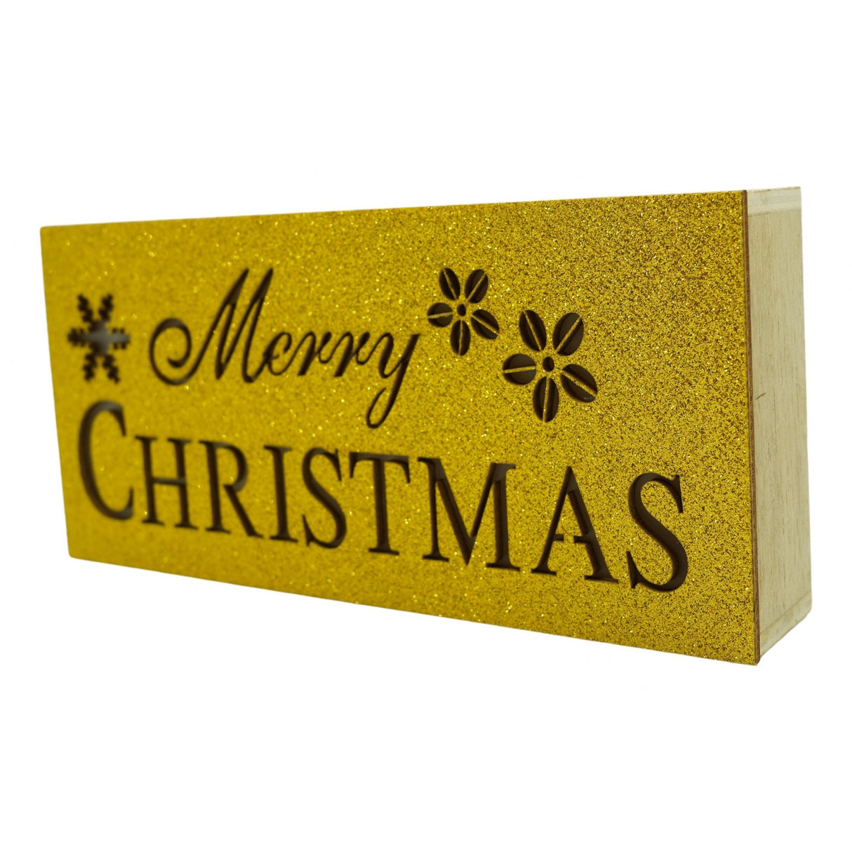 Decoratiune luminoasa, Vivimall, Marry Christmas, galben, lungime: 19 cm, latime: 9 cm, inaltime: 4 cm, lemn, interior/exterior - vivimall.ro