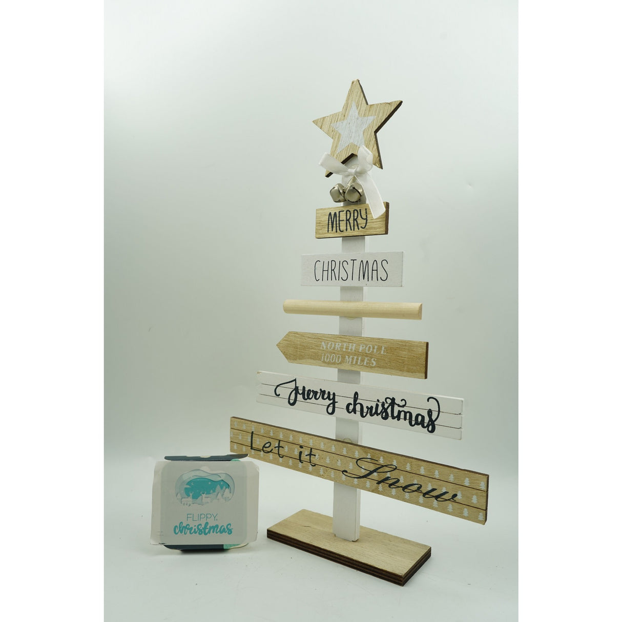 Decoratiune masa decorata, Mesaje Craciun, Crem-Alb, din Lemn, 22.5 cm x 36 cm, Interior, Vivimall - vivimall.ro