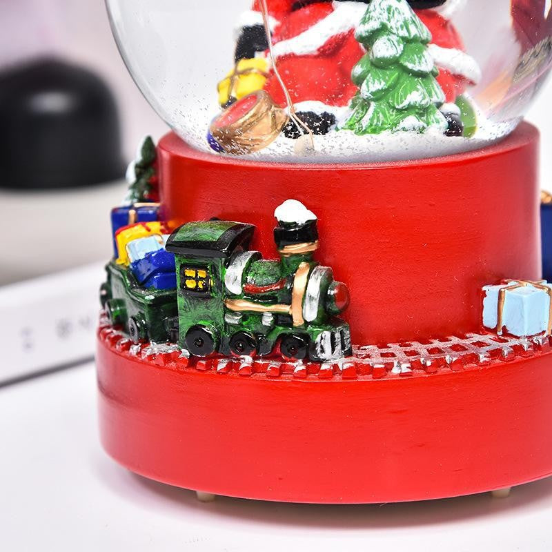 Decoratiune muzicala glob cu zapada, cu lumini si muzica, Mos Craciun, cu trenulet 13.5 cm, multicolor - vivimall.ro