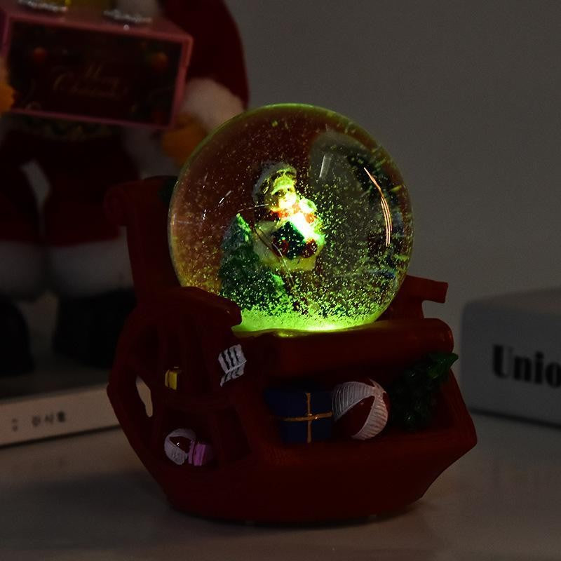 Decoratiune muzicala glob cu zapada, cu lumini si muzica, Mos Craciun, forma scaun, 13 cm, multicolor - vivimall.ro