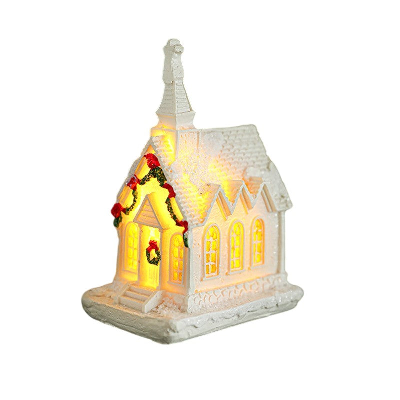 Decoratiune Ornament de Craciun, Flippy, Biserica de Craciun din Rasina, Model Biserica Mica Iluminata din Interior, 8.8 x 6 x 4.5 cm, Alb - vivimall.ro