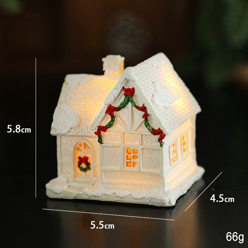 Decoratiune Ornament de Craciun, Flippy, Casuta de Craciun din Rasina, Model Casa Mica Iluminata din Interior, 5.8 x 5.5 x 4.5 cm, Alb - vivimall.ro