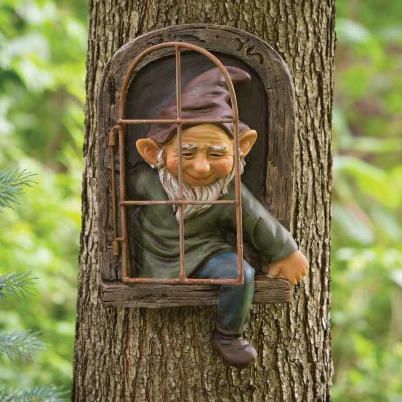 Decoratiune pentru Gradina, Vivimall, Model Elf pentru Pom, Statuie pentru Gradina din Rasina, Decor pentru Gradina, Elf, 14.5 x 8 x 15 cm, Maro - vivimall.ro