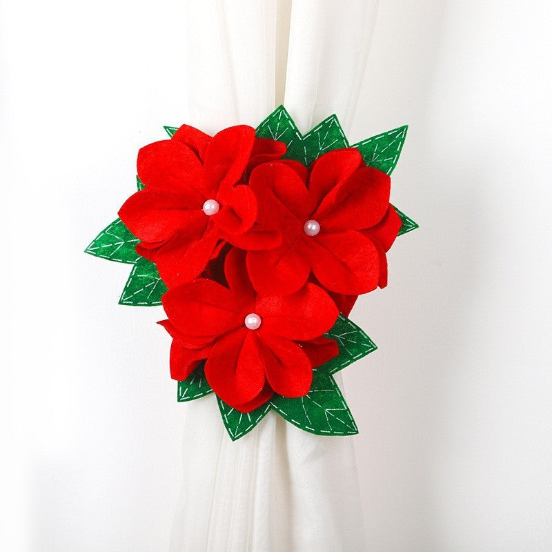 Decoratiune pentru perdea/draperie cu tematica de Craciun Vivimall, model floare Craciunita, material texit si poliester, 31 cm, cu snur, rosu - vivimall.ro