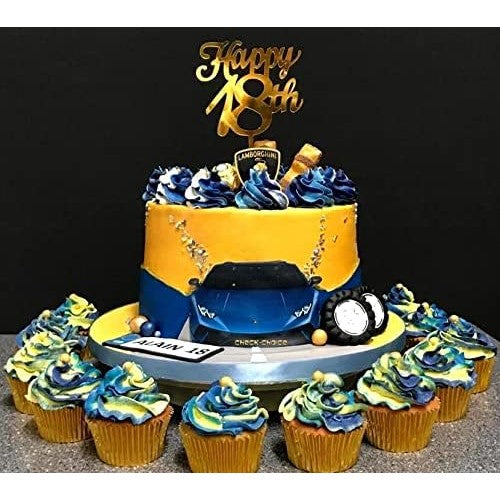 Decoratiune Topper pentru Tort, Vivimall, Model Happy18th, Dimensiuni 10 cm, Tematica Majorat, Auriu - vivimall.ro