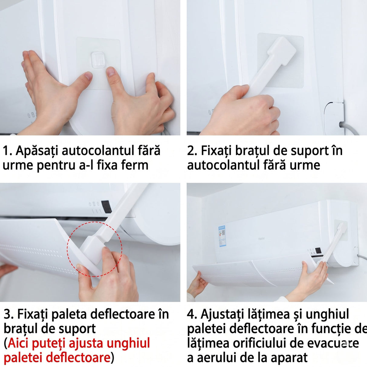 Deflector aer condiționat Flippy 56 cm, detaliu mecanism de prindere și montare